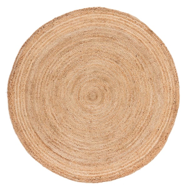 SAFAVIEH Cape Cod Natural 10 ft. x 10 ft. Round Solid Color Border Area ...