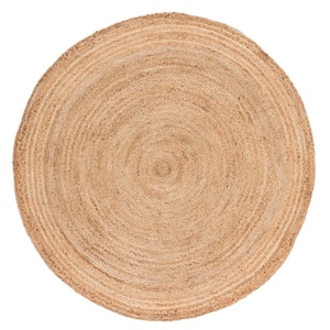 Cape Cod Natural 6 ft. x 6 ft. Round Solid Color Border Area Rug