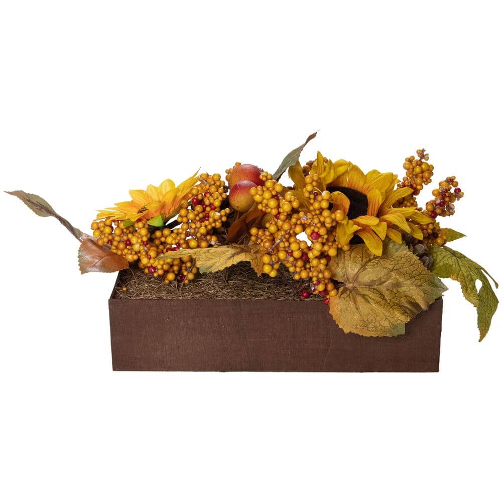 10" Yellow and Brown Sunflowers Fall Harvest Tabletop Arrangement
