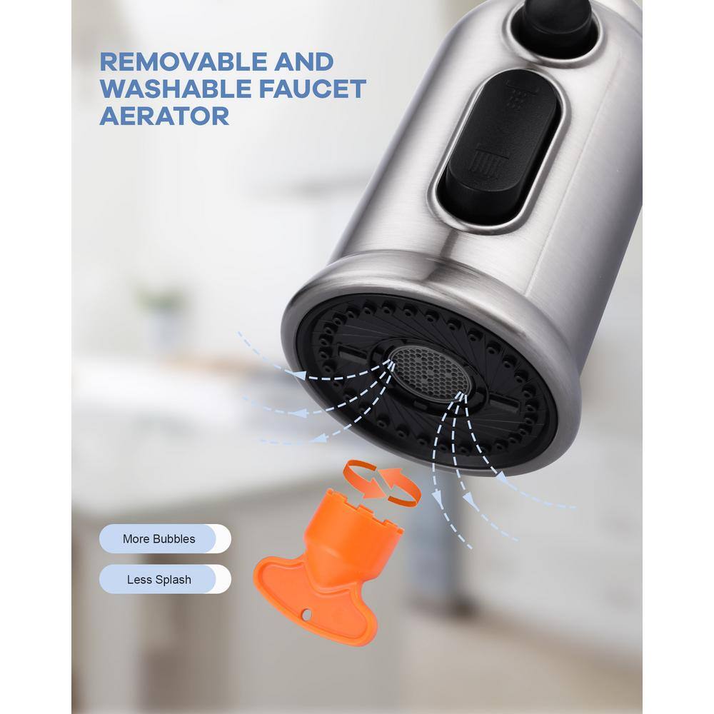 Brushed Nickel 3-Function Kitchen Faucet Spray Head with Adapters
