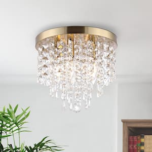 11 in. 5-Light Gold Glam Flush Mount Chandelier with Clear K9 Crystals