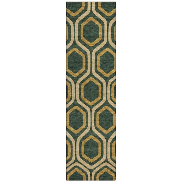 Chantille Machine Washable Indoor/Outdoor Abstract ACN2956 Emerald 2 ft. x 7 ft. Runner Rug