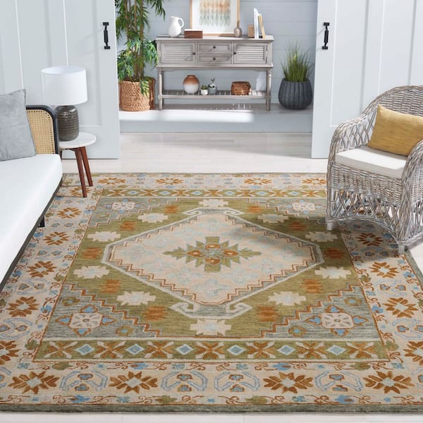 Heritage 8 ft. x 10 ft. Ivory/Light Blue Border Floral Area Rug