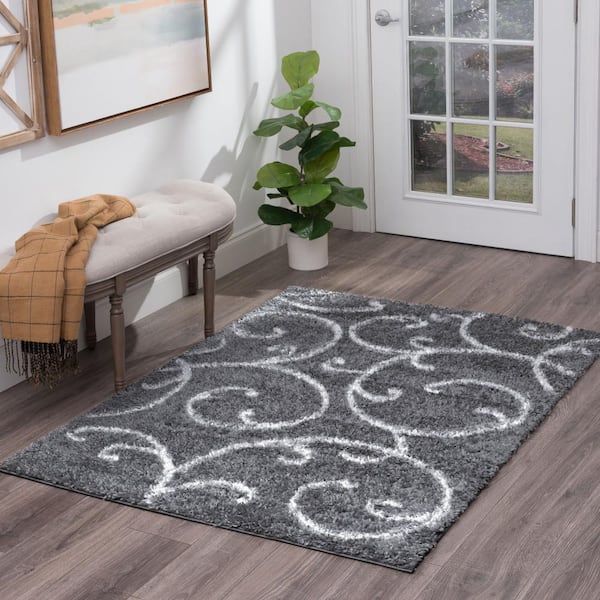 Soho Shag Floral Gray 3 ft. x 5 ft. Indoor Area Rug