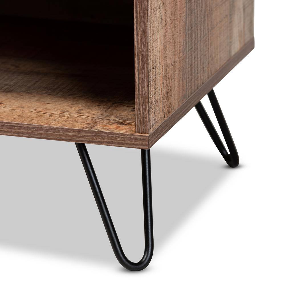 Retro Rustic Oak 48" TV Stand with Black Hairpin Legs and Cabinet