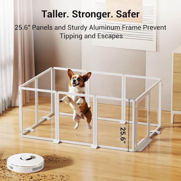Acrylic Dog Playpen Transparent Dog Playpen Indoor Easy Assemble Clear Pet Pen for Pets (10 Panels, White)