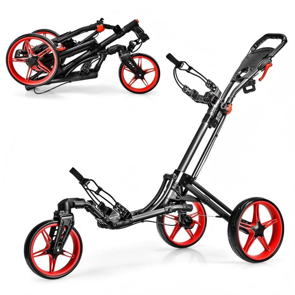 Folding Golf Push Cart 3-Wheel with 360 Swivel Wheel Scoreboard Adjustable Handle and Cup Holder Red price history on PriceWatchPro
