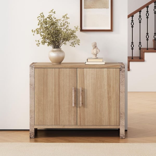 Mae Natural and Gray 30.25 in. Accent Storage Cabinet, Sideboard with Adjustable Shelves