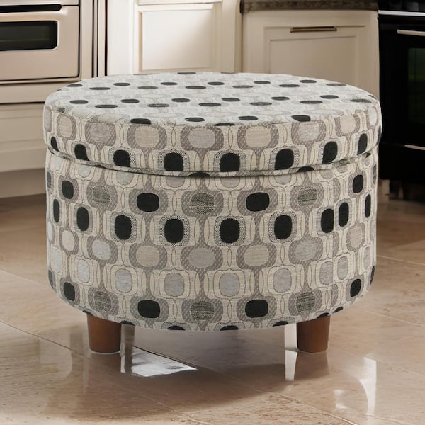 Benjara Multicolor Fabric Round Accent Ottoman Medium
