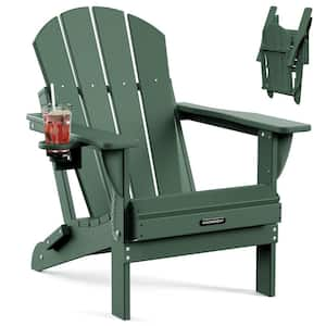 Green Folding HDPE Adirondack Chairs, Sturdy Outside Chairs, Lawn Chairs