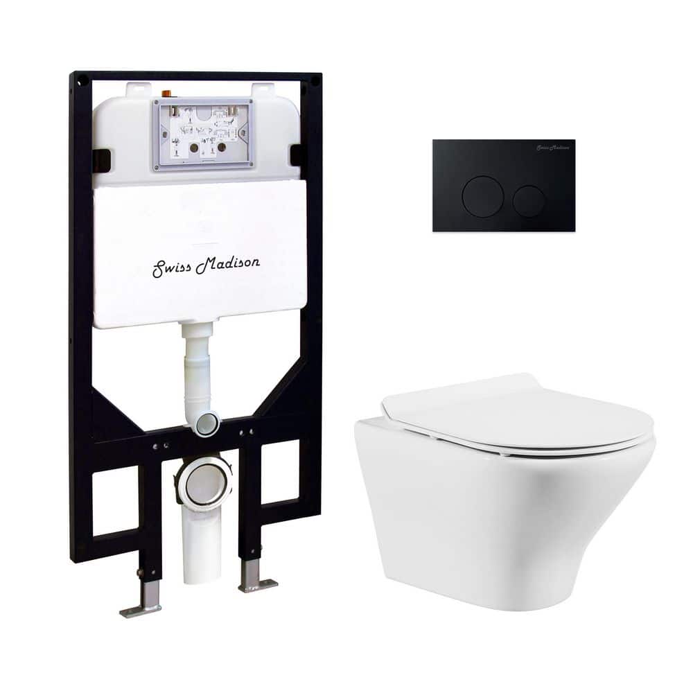 Monaco Wall-Hung Toilet, Elongated, 3-Piece Bundle 0.8/1.6 GPF Dual Flush in Glossy White with Black Flush Plate price history on PriceWatchPro