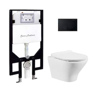 Monaco Wall-Hung Toilet, Elongated, 3-Piece Bundle 0.8/1.6 GPF Dual Flush in Glossy White with Black Flush Plate