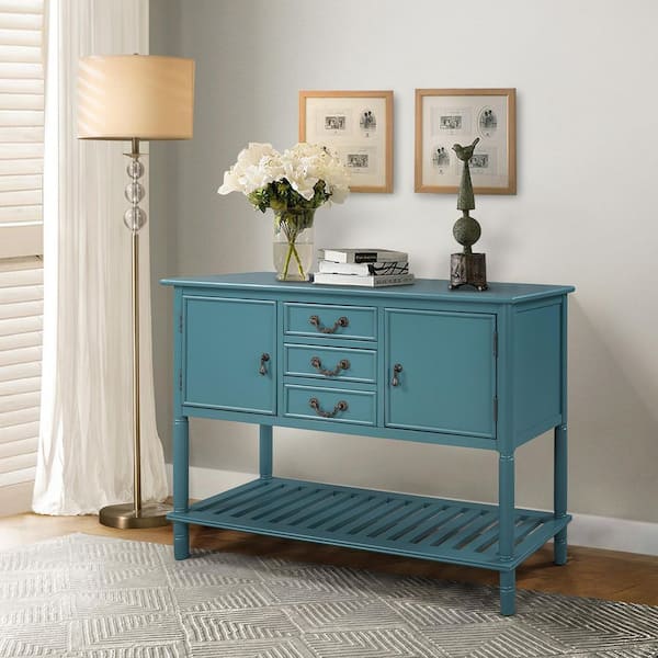JAYDEN CREATION Salvatore 45 in. Teal Rectangle Wood Console Table with Shelves