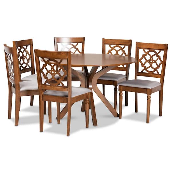 Baxton Studio Sadie 7-Piece Grey and Walnut Brown Dining Set