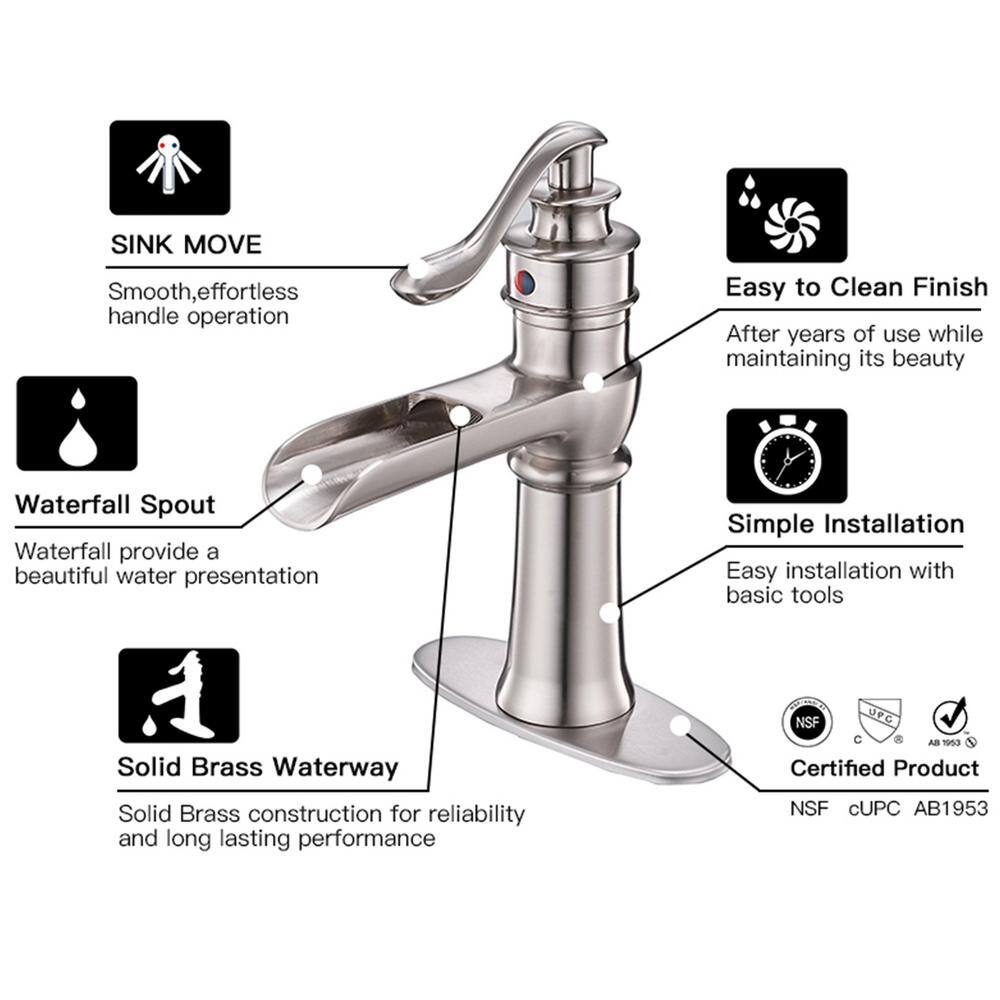Brushed Nickel Single-Handle Waterfall Bathroom Faucet