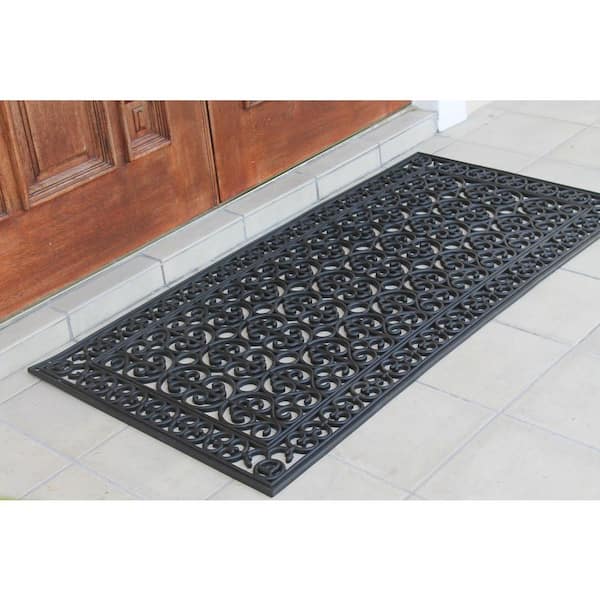 First Impression Artistic Black 30 in. x 60 in. Rubber Paisley Beautifully Hand Finished Thick Door Mat