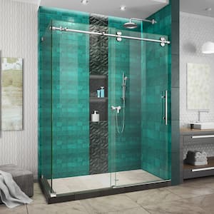 Enigma-XO 56 3/8 to 60 3/8 in. W x 76 in. H Fully Frameless Sliding Shower Enclosure in Polished Stainless Steel