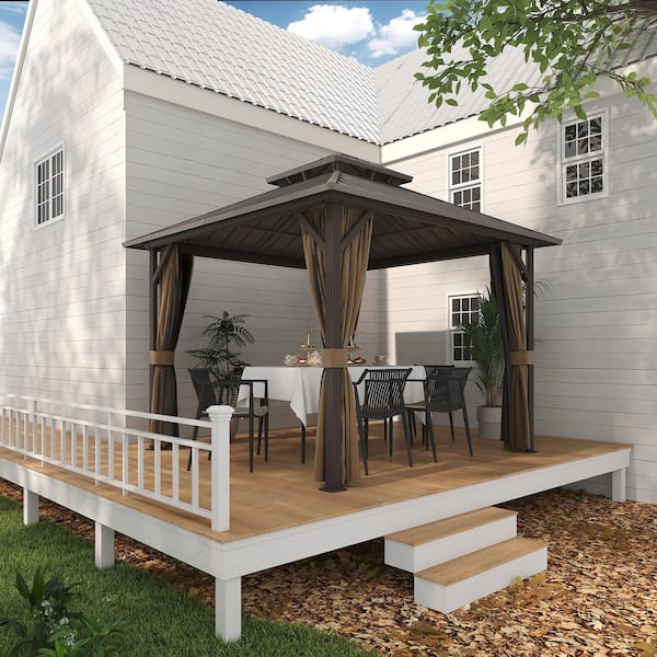 INMITOM 10 ft. x 10 ft. Aluminum Hardtop Gazebo with Double Galvanized Steel Roof, Netting and Curtains for Patio and Backyard