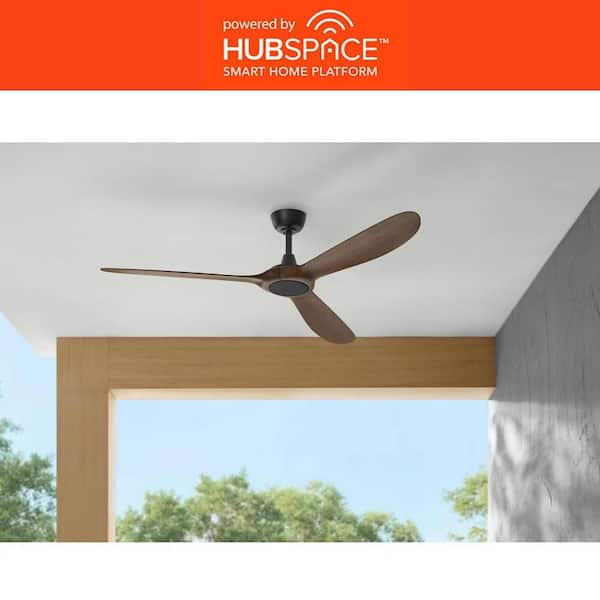 Tager 60 in. Smart Indoor/Outdoor Matte Black with Whiskey Barrel Blades Ceiling Fan with Remote Powered by Hubspace