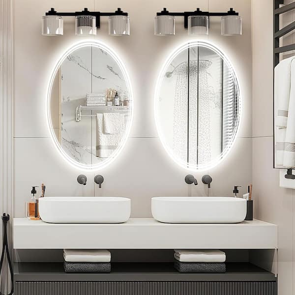 24 in. W x 36 in. H Oval LED Anti-Fog Frameless With Front Light And Backlight Wall Mirror Bathroom Vanity Mirror