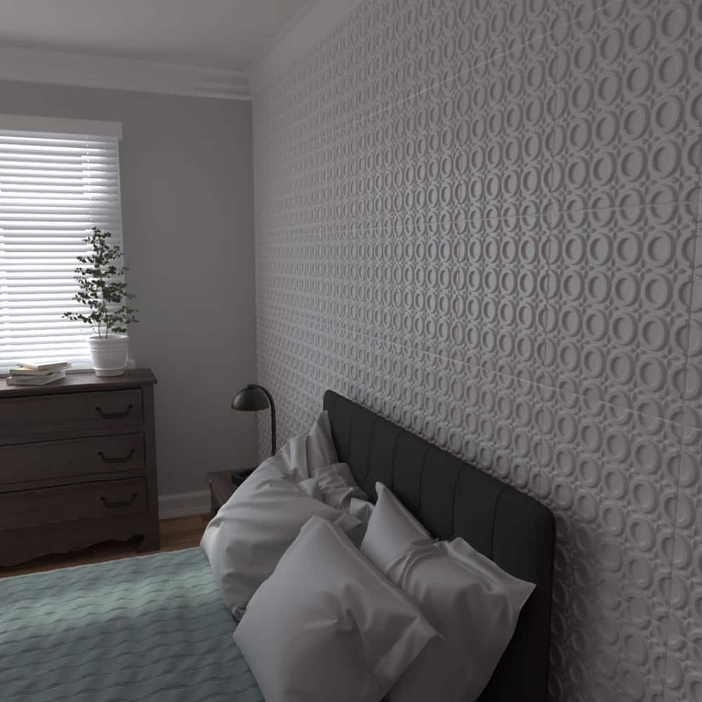 White Geometric Textured 3D PVC Wall Panels, 50-Pack