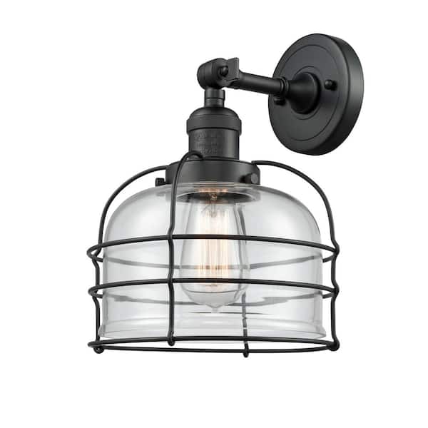 Innovations Bell Cage 1-Light Clear, Matte Black Wall Sconce with Clear Glass Shade