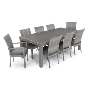 Cannes 9-Piece Wicker Outdoor Dining Set with Charcoal Gray Cushions