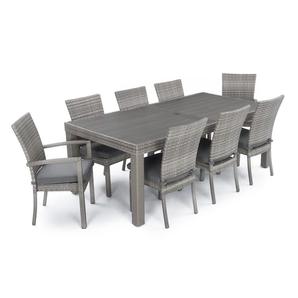 RST BRANDS Cannes 9-Piece Wicker Outdoor Dining Set with Sunbrella Charcoal Gray Cushions