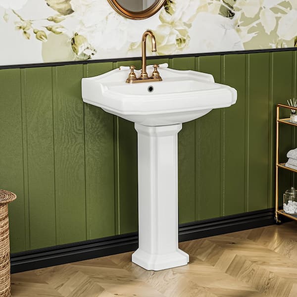 Piedmont 22 in. W x 18 in. D Rectangular Pedestal Sink Combo in Vitreous China with 3 Faucet Holes (4 in. Centerset)