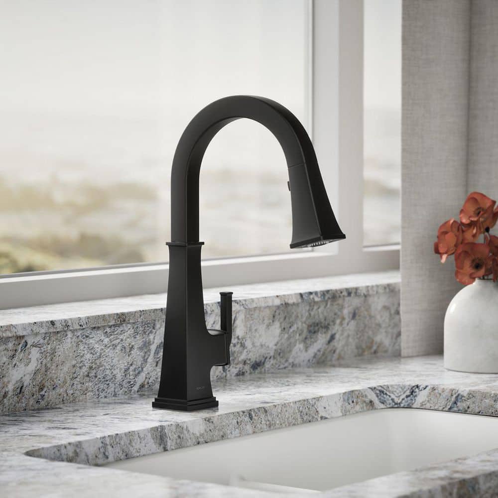 Matte Black Single-Handle Pull-Down Kitchen Faucet with Sprayhead