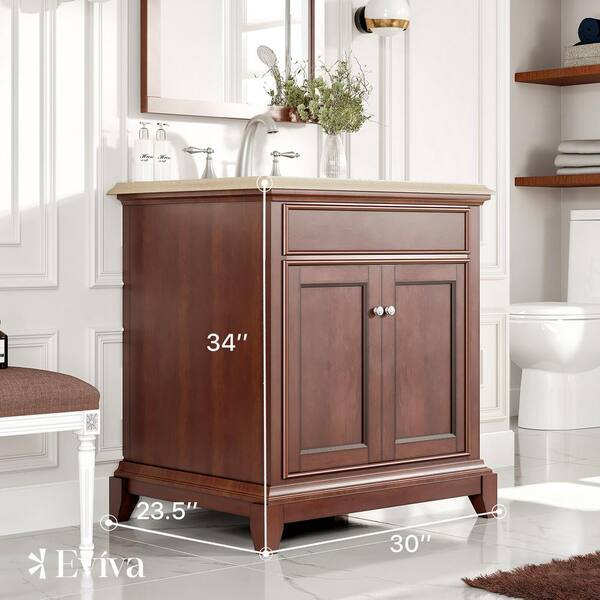Eviva Elite Princeton 30 in. W x 23.5 in. D x 33.7 in. H Single-Sink Freestanding Bath Vanity in Teak with Cream Marble Top