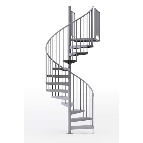 Mylen STAIRS Condor Gray Interior 60in Diameter, Fits Height 127.5in - 142.5in, 2 42in Tall Platform Rails Spiral Staircase Kit