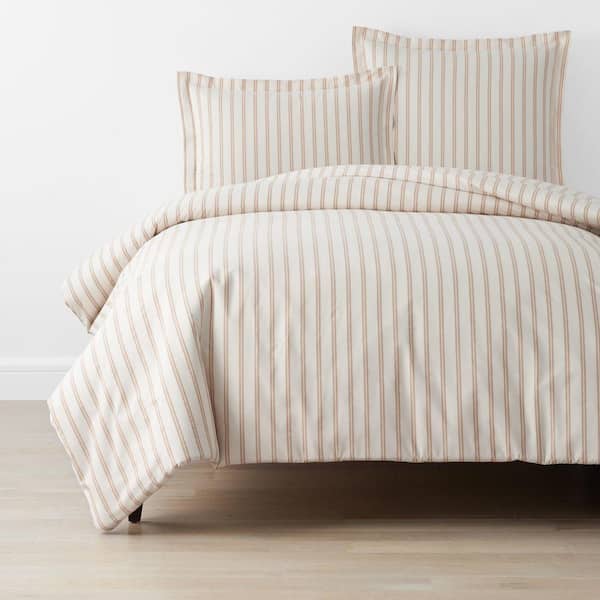 Narrow Stripe T200 Yarn Dyed Gold Full Cotton Percale Duvet Cover