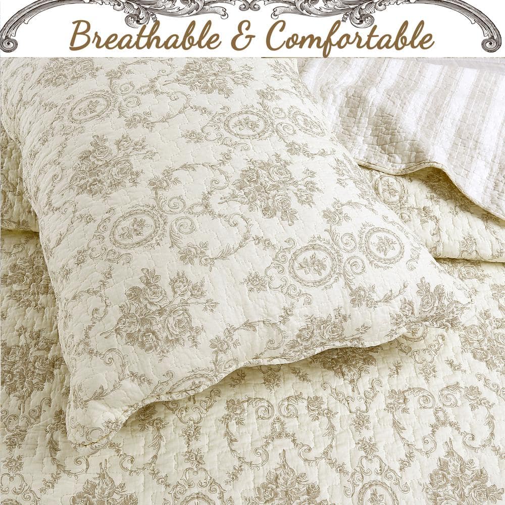 Ivory Cotton Queen Reversible Medallion Quilt Set