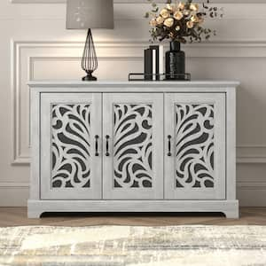 Frenzy Dusty Gray Oak Wood 45.7 in. 3 Door Wide Accent Sideboard with Adjustable Shelves