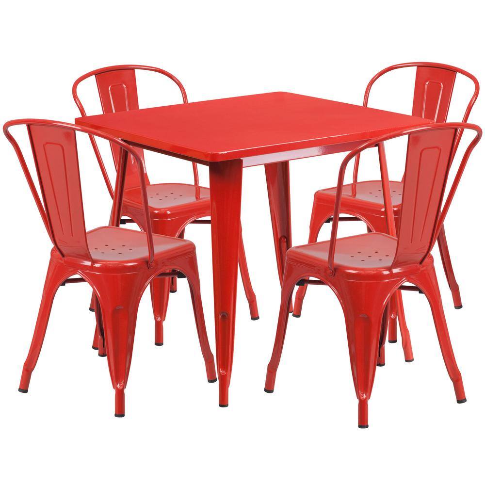 Metal Outdoor Dining Table 31.5 in. Square Metal Indoor-Outdoor Table Set w