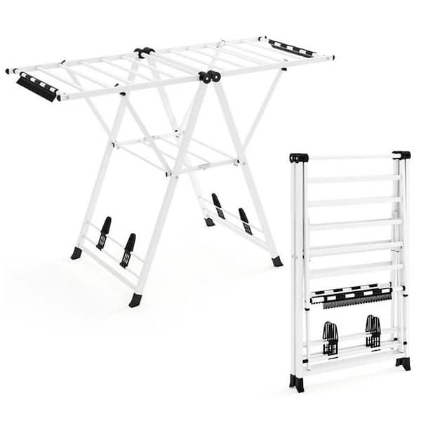 55.5 in. W x 12 in. D x 58 in. H White Metal Free Standing Drying Rack with Adjustable Wings