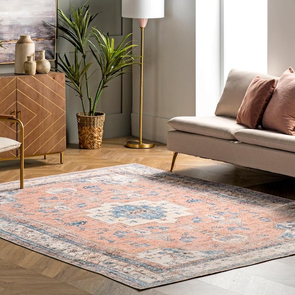 Eleanor Machine Washable Distressed Medallion Multi 2 ft. 6 in. x 8 ft. Indoor Runner Rug