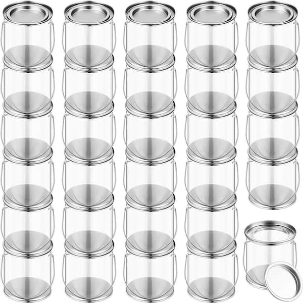 12 Pack Paint Cans Clear Plastic Paint Cans 3 x 3 Inches Mini Empty Bucket  with Lids Small Transparent Paint Containers for Art Crafts Candy DIY