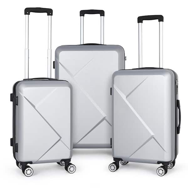 HIKOLAYAE Marathon Lakeside Nested Hardside Luggage Set in Bright Silver, 3 Piece - TSA Compliant