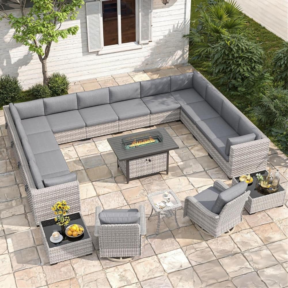 18-Piece Wicker Outdoor Patio Conversation Seating Set with Black Cushions & 55,000 BTU Fire Pit Table price history on PriceWatchPro
