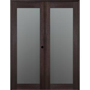 Vona-207 56 in.x 80 in. Left Hand Active Full Lite Frosted Glass Veralinga Oak Wood Composite Double Prehung French Door