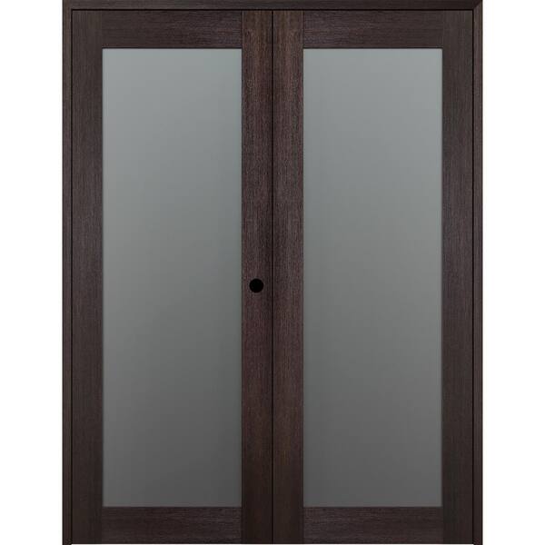 Belldinni Vona-207 56 in.x 80 in. Left Hand Active Full Lite Frosted Glass Veralinga Oak Wood Composite Double Prehung French Door