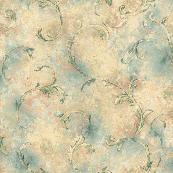 The Wallpaper Company 56 sq. ft. Multi Color Scroll Floral Wallpaper-DISCONTINUED