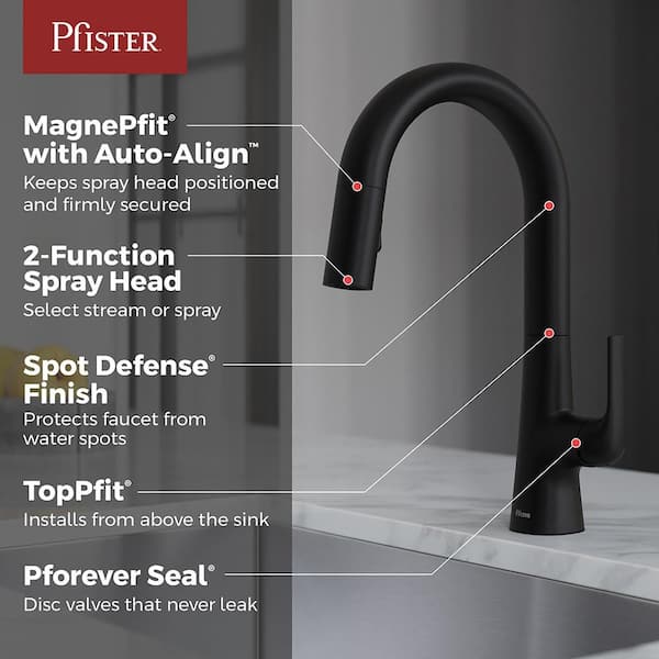 Beringer 1-Handle 15.6875 in. H Pull Down Sprayer Kitchen Faucet with 360° Spout Swivel in Spot Defense Matte Black