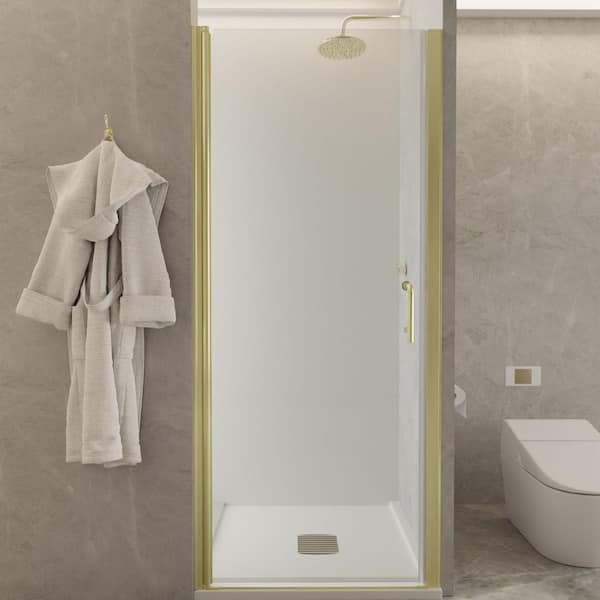ES-DIY 32-33 in. W x 72 in. H Pivot Frameless Swing Corner Shower Panel with Shower Door in Brushed Gold with Clear Glass