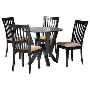 Marian 5-Piece Sand and Dark Brown Wood Top Dining Set