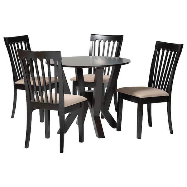 Baxton Studio Marian 5-Piece Sand and Dark Brown Wood Top Dining Set