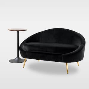 God 2-Piece Black Modern Velvet Living Room Set with Metal Legs and Curved Design