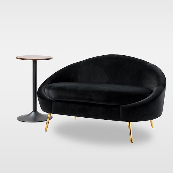JAYDEN CREATION God 2-Piece Black Modern Velvet Living Room Set with Metal Legs and Curved Design